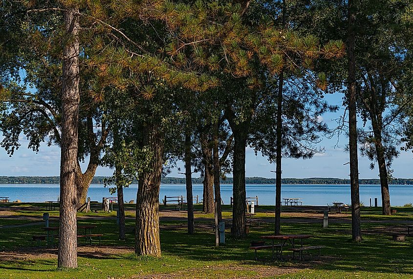 Shell Lake Municipal Campground on the shore of Shell Lake in the city of Shell Lake, Wisconsin.