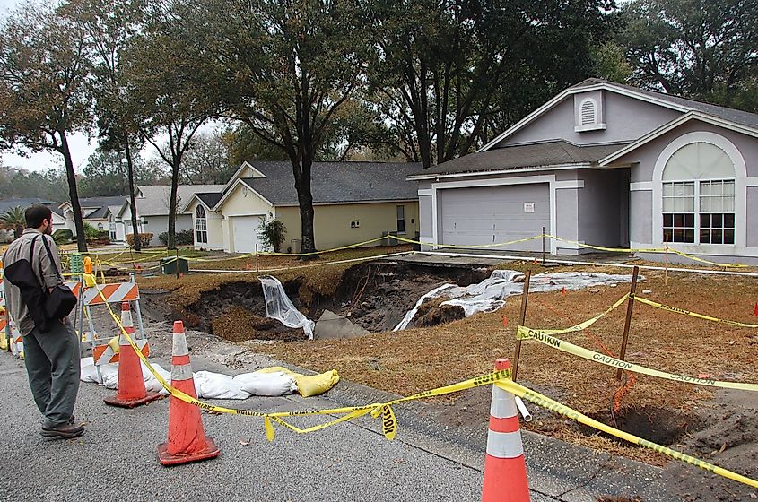 More than 110 sinkholes formed in the Dover area of Florida during a freeze event in January 2010.