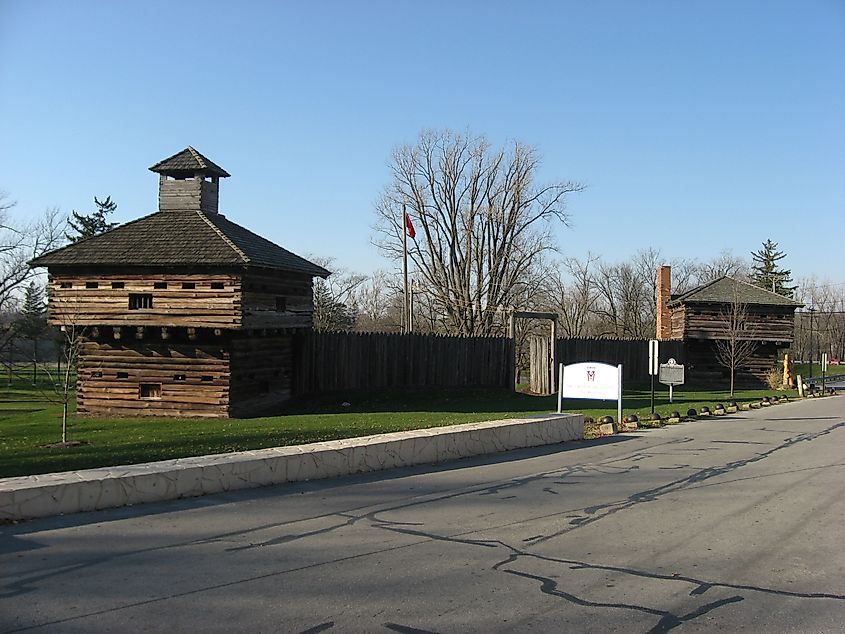 Reconstructed blockhouses at Fort Recovery in Ohio.