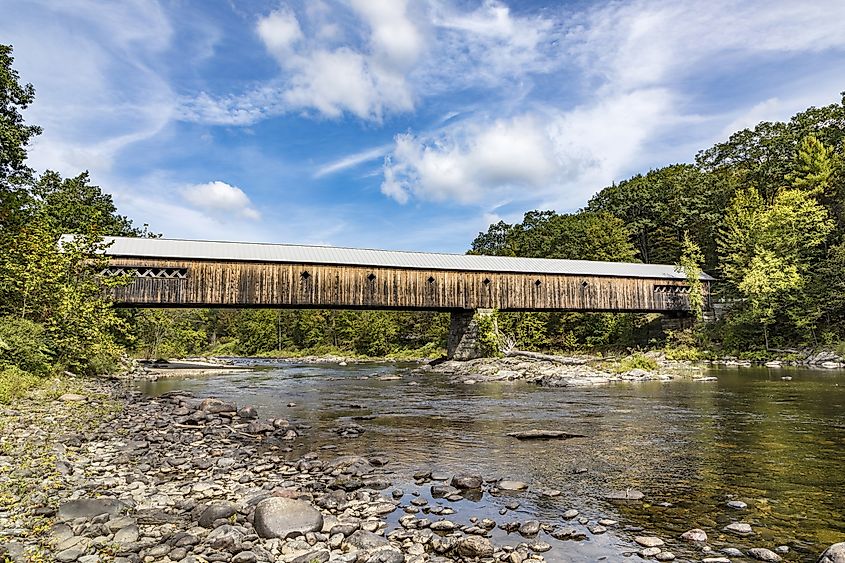 Longest covered Bridge in Brattleboro Vermont over the West river, New England