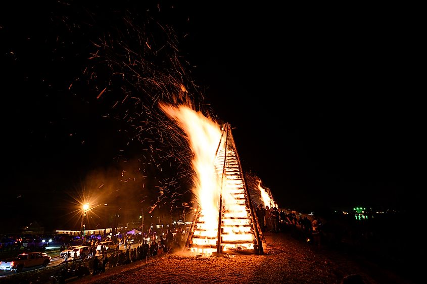 Annual Christmas bonfires in Lutcher, Louisiana