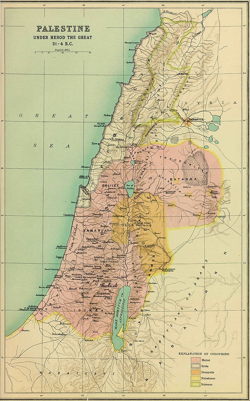 Palestine map under Herod the Great, 31-4 BC