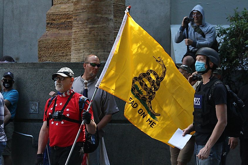 Portland, Oregon: Conservative people from the far right movement, Proud Boys, and Boogaloo join for a "Back the Blue" rally.