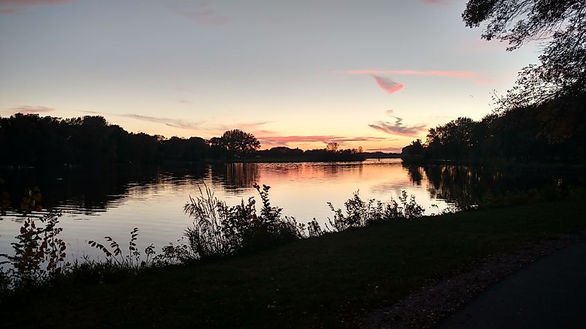 Scenic view of the Crow river in Hutchinson, Minnesota.