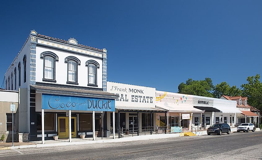 Old buildings in downtown Bellville, Texas,