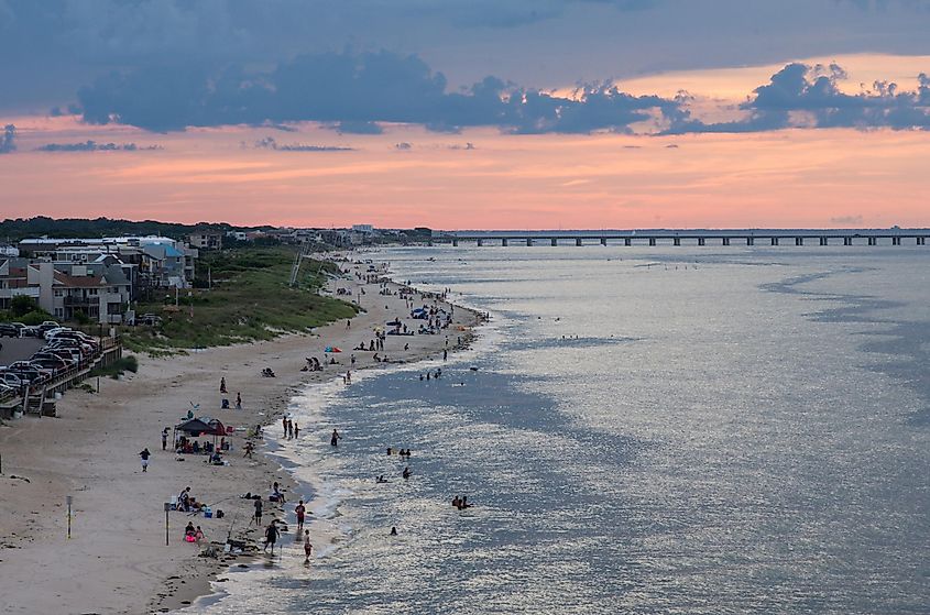 Dramatic sunset, and view on The Chesapeake Bay Bridge–Tunnel in Virginia Beach, Virginia