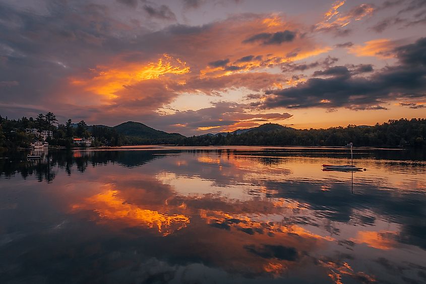 Sunrise at Mirror Lake, in Lake Placid, New York.