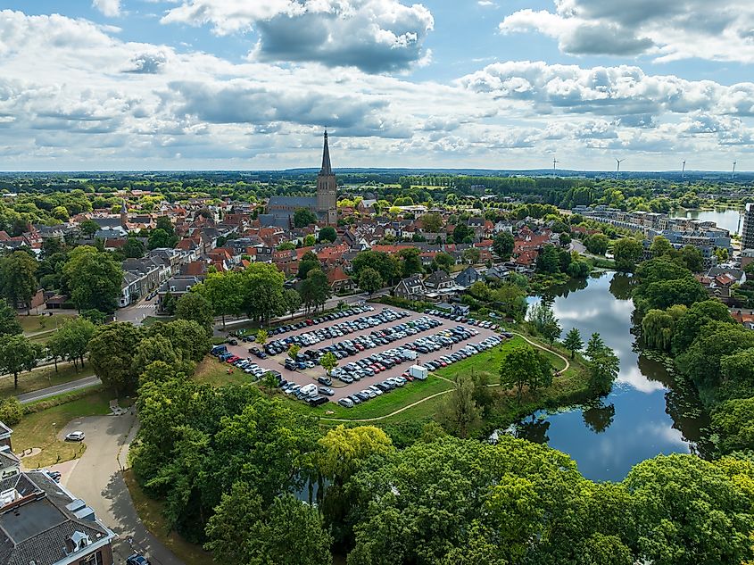 Aerial view of the Martinikerk in the historic city center of Doesburg, The Netherlands.