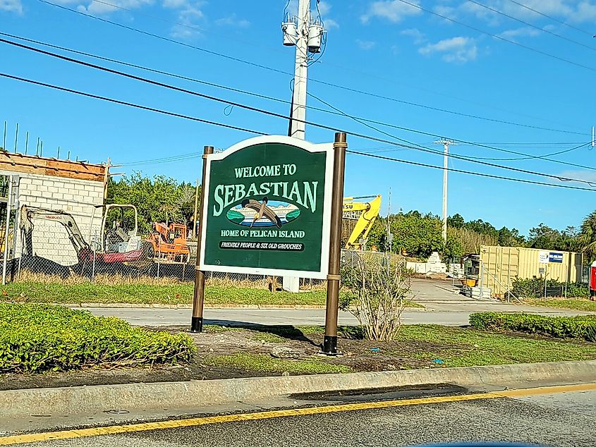 Welcome to Sebastian, Florida sign on U.S. Route 1 in Florida.