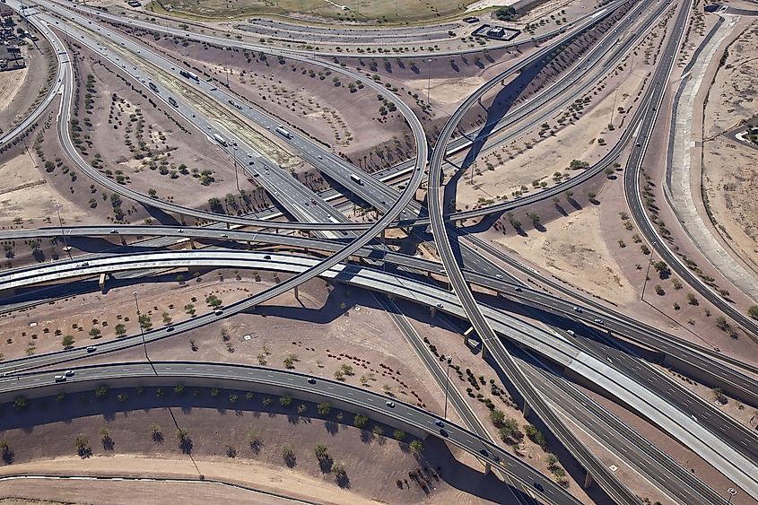 Aerial view of a major highway interchange in Phoenix.