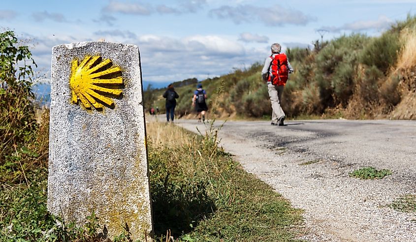 The yellow scallop shell signing the way to Santiago de Compostela on the St James pilgrimage route.