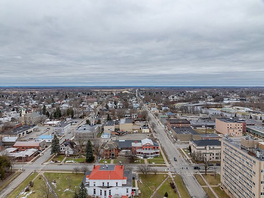 Winter aerial image of City of Ogdensburg, New York.