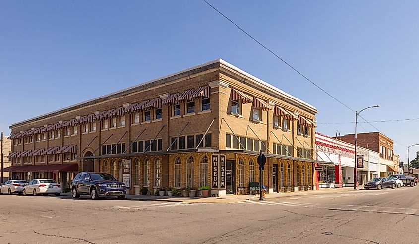 The old business district on Dewey Avenue in Poteau, Oklahoma.