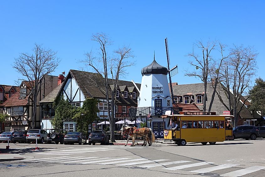 Street view near the Elverhøj Museum of History & Art in Solvang, California.