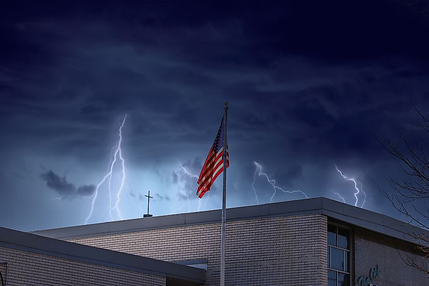 Lightning strikes a building in America.