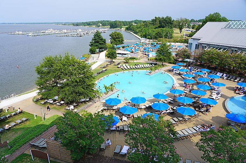Aerial view of a resort in Cambridge, Maryland