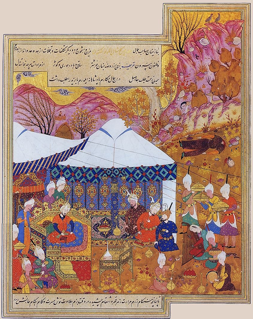 Timur celebrating his success near Kuhtaya in 1402, following Bayezid's defeat at the Battle of Ankara