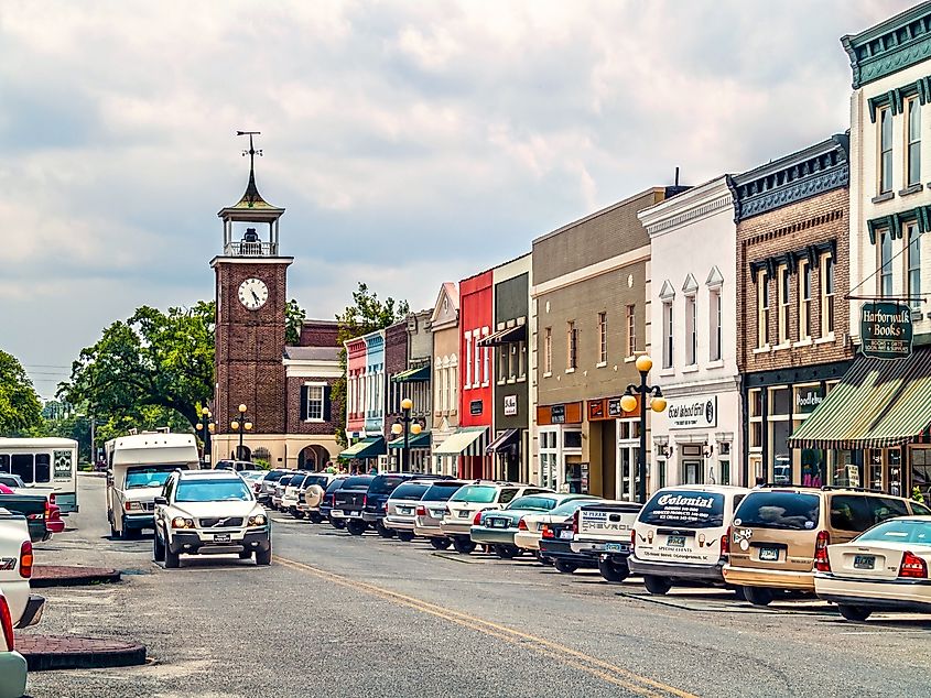A view looking down Front Street in Georgetown, South Carolina