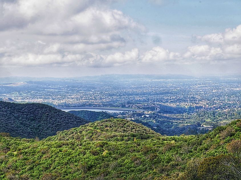 Potato Mountain in Claremont California overlooking the inland empire including mountain range and city view