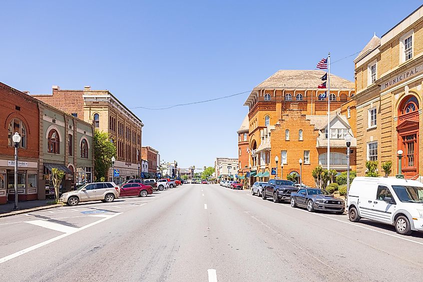 View of historic downtown as seen on Lamar Street, Americus, Georgia.