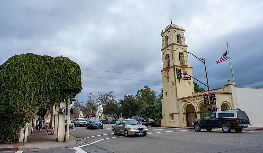 Street view of Post Office in Ojai, California.