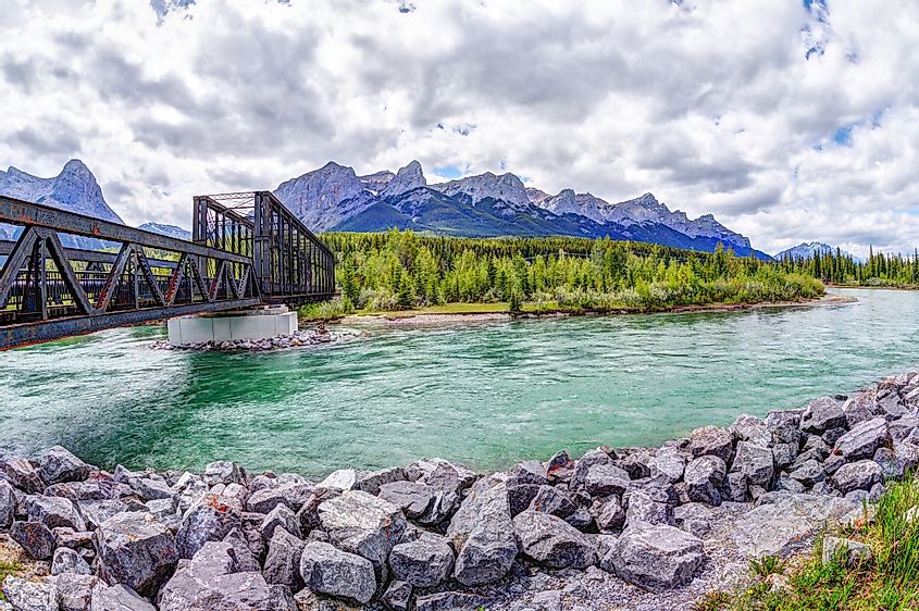 Historic Canmore Engine Bridge over the Bow River in the Canadian Rockies