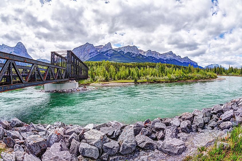 Historic Canmore Engine Bridge over the Bow River in the Canadian Rockies