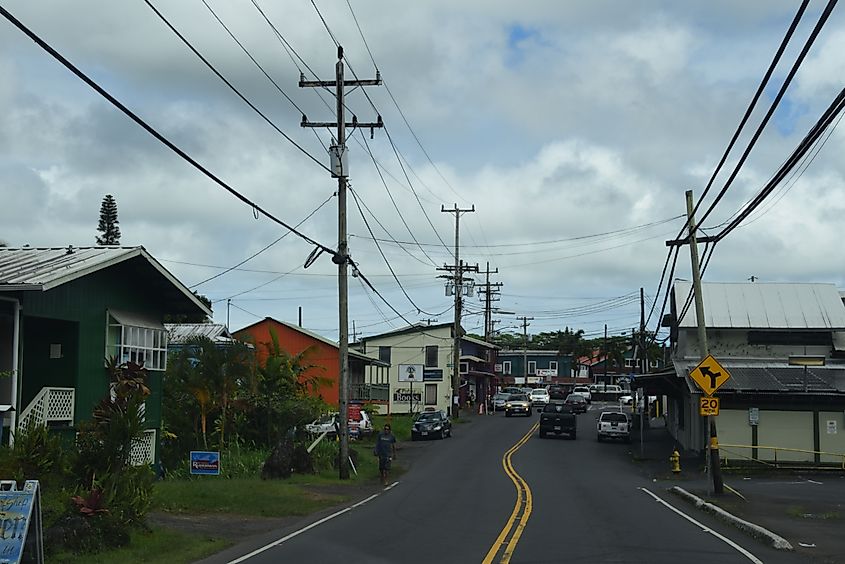 View of downtown Pahoa in Hawaii.