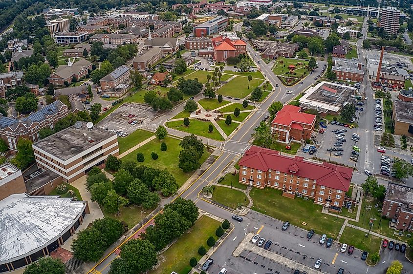 Aerial view of a large public State University in Orangeburg, South Carolina.