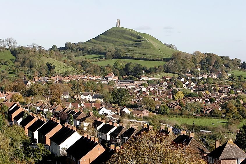 A panoramic view of Glastonbury, England.