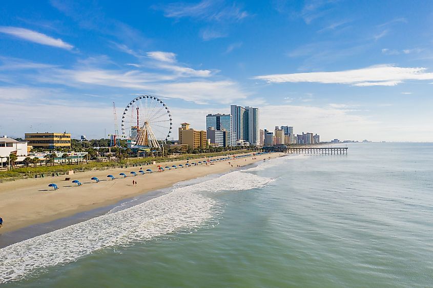 Aerial view of the shoreline of Myrtle Beach, South Carolina