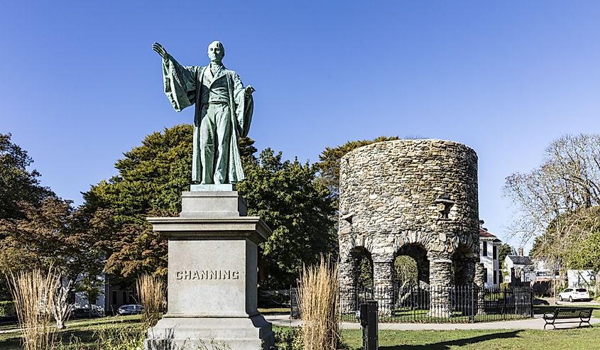 Newport Tower and Channing Statue, Tauro Park, Newport, Rhode Island