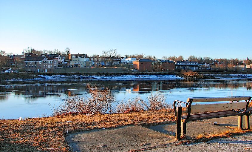 Calais, Maine, USA (seen from St. Stephen, New Brunswick, Canada, with the St. Croix River in foreground).