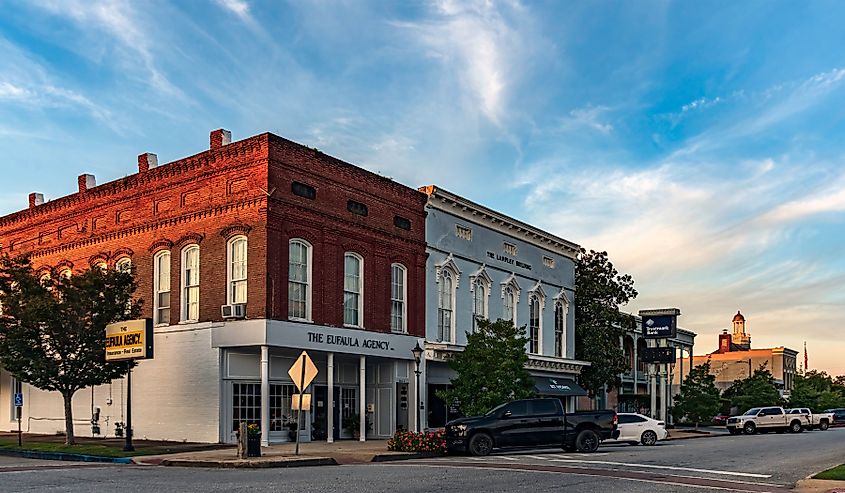 Buildings in the historic district of downtown Eufaula, Alabama.