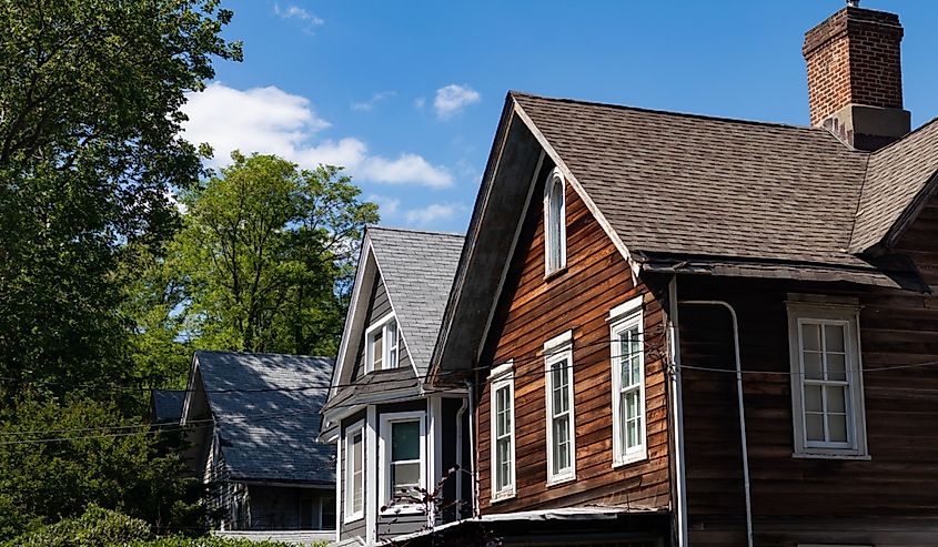 Row of Old Wood Homes in St. George of Staten Island in New York City