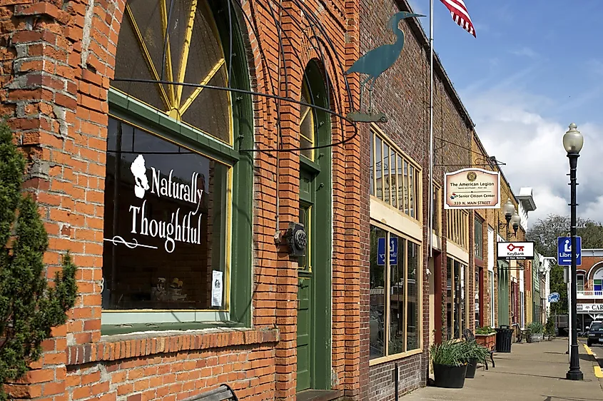 Brick walled Storefronts are part of the view you will see when traveling down Main Street in Brownsville, Oregon.
