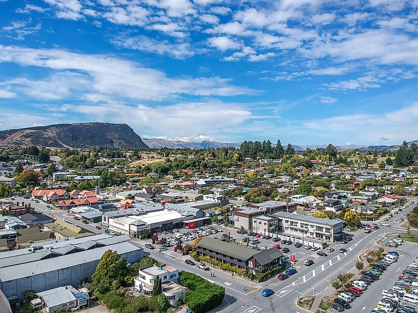 Aerial view of Wanaka town in South Island, New Zealand