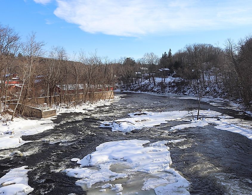 Farmington River in Collinsville in winter.
