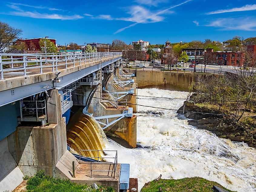 A small dam on the Blackstone River in Pawtucket, Rhode Island