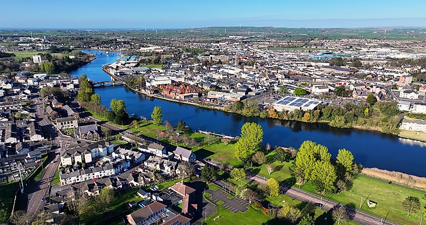 Aerial view of River Bann in Coleraine, Northern Ireland