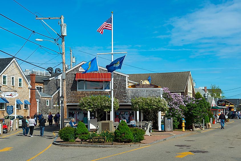 Historic buildings and shops in Perkins Cove in Ogunquit, Maine