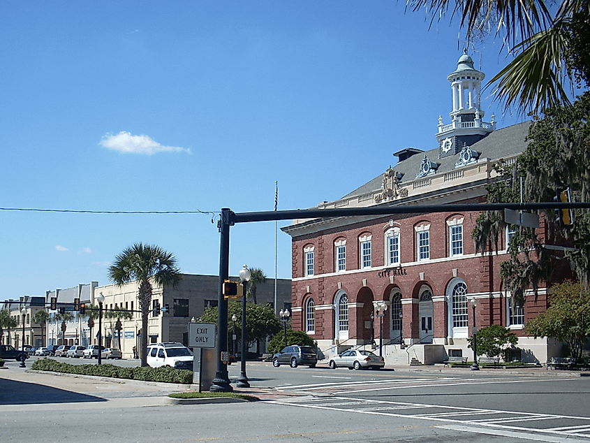 Downtown Brunswick, Georgia, at the intersection of Gloucester and Union Street.