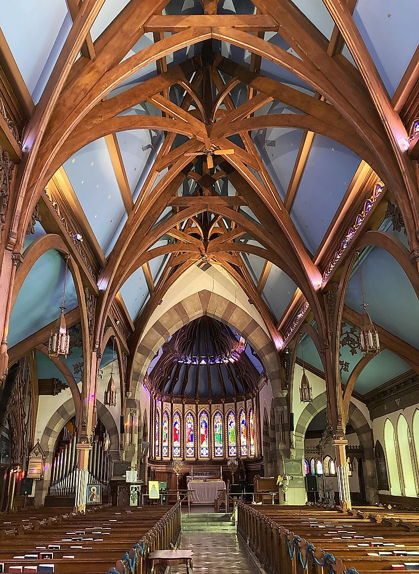 The Church of the Good Shepherd. View up the nave toward the chancel. Wikimedia Commons.
