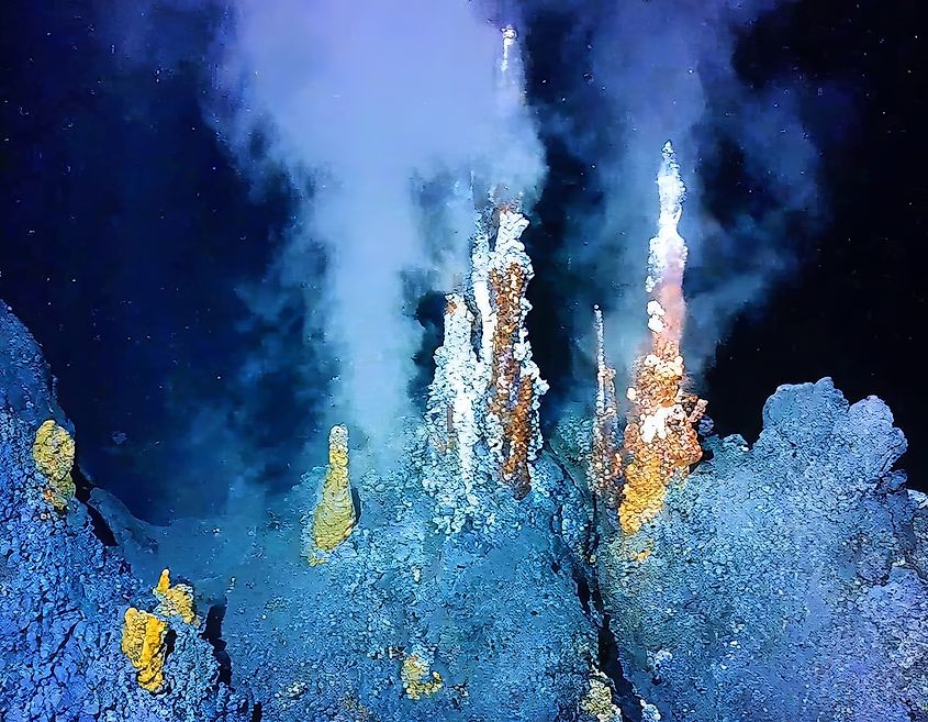 Hydrothermal vents deep under water.