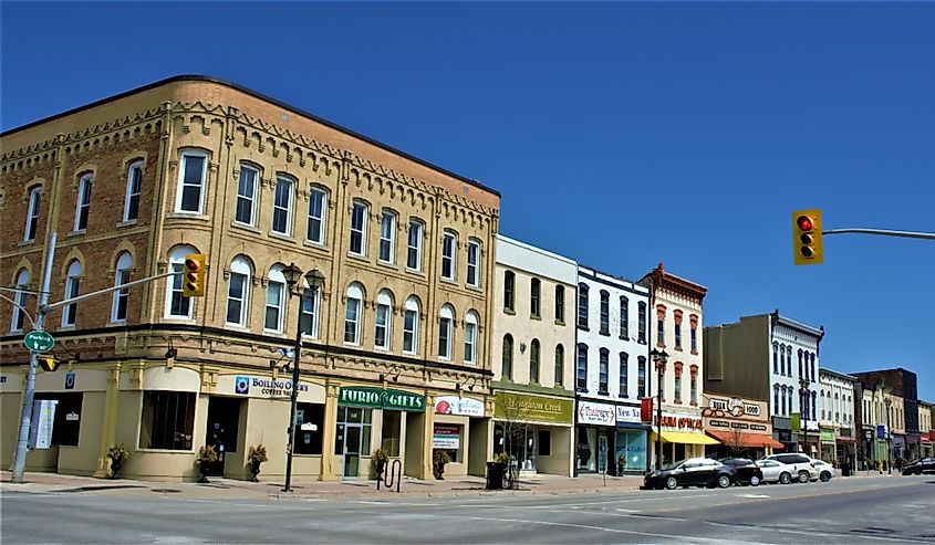 Downtown street in Lindsay, Ontario.
