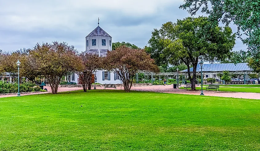 Tourists enjoy a cool afternoon in the Marktplatz at Fredricksburg after a hot Texas summer.