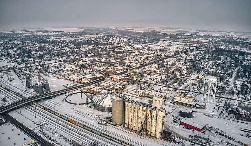 Aerial View of North Platte, Nebraska in Winter