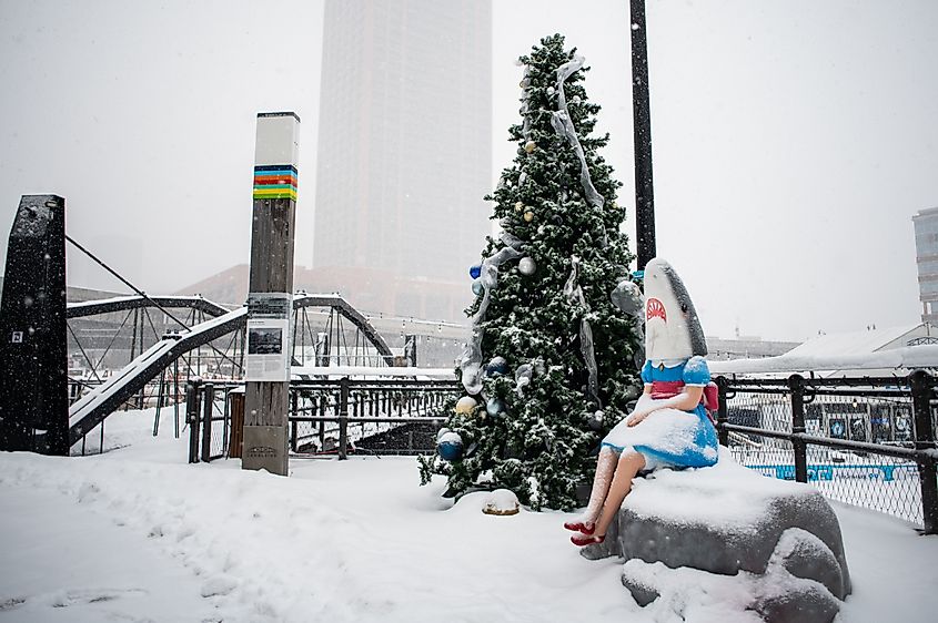 The shark girl statue in Buffalo, New York