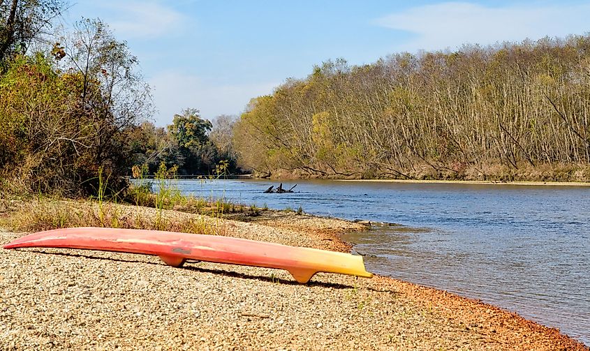 A paddleboard on a sandbar of the Bogue Chitto State Park, Washington Parish, Louisiana
