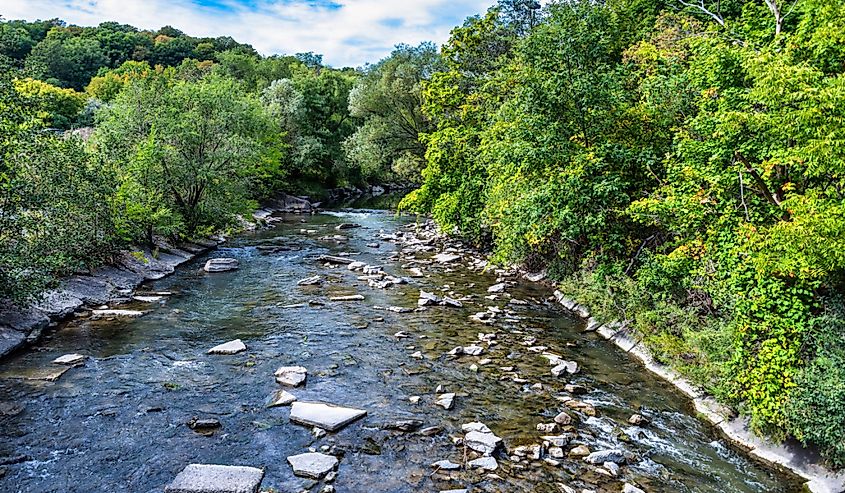 Water flowing in the Don River in Toronto Canada